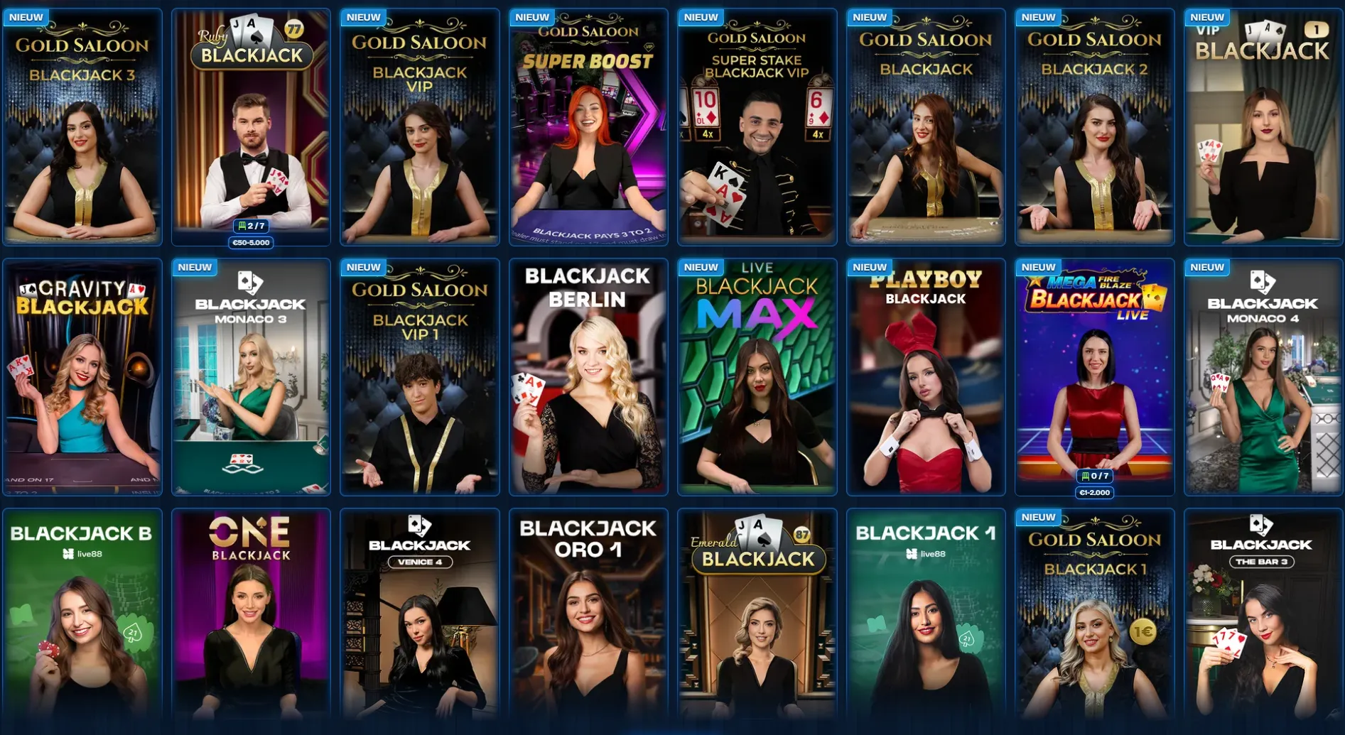 Live Casino ReelDuck Casino blackjack lobby met meerdere varianten